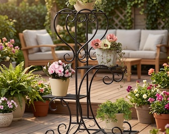 4-Tier Metal Plant Stand, Indoor Outdoor Flower Pot Shelf, Garden Plant Display Rack, Herb Holder for Balcony, Patio, Living Room & Home
