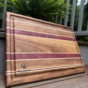 Walnut Purple Heart Maple Cutting Board – Striped Wood Kitchen Prep Surface