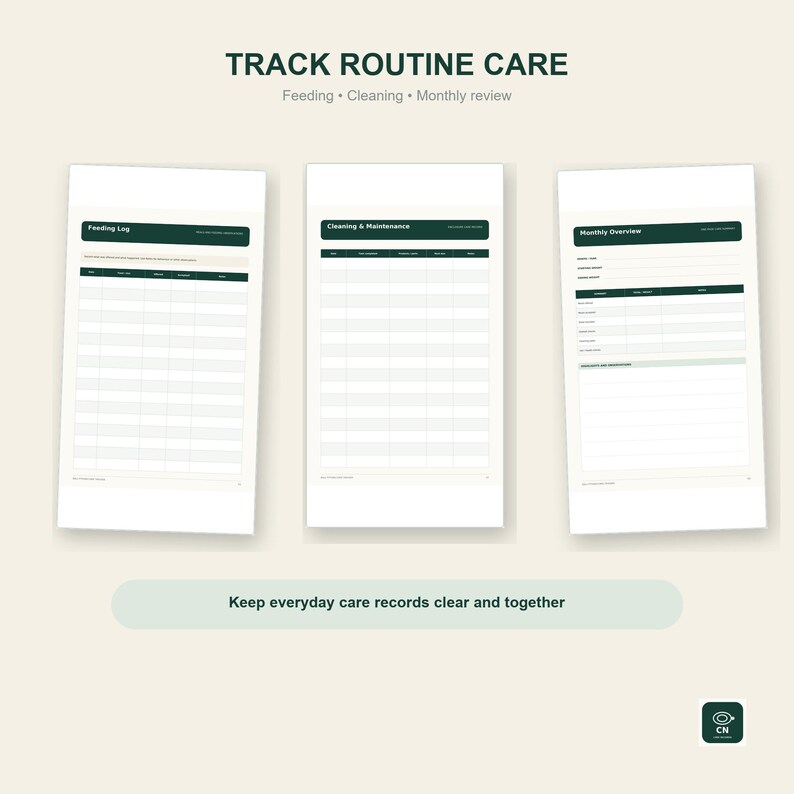 Ball Python Care Tracker Printable, Feeding Weight Shedding and Habitat Log image 4