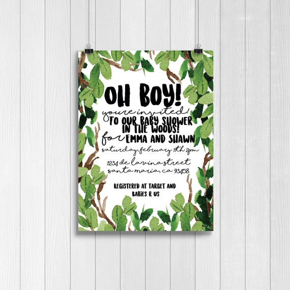 woodsy baby shower invitations