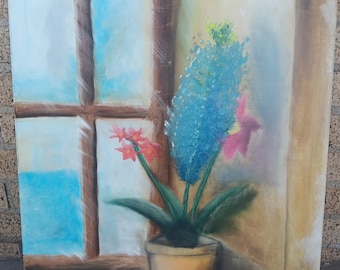 Primeras flores. Pintura al óleo.