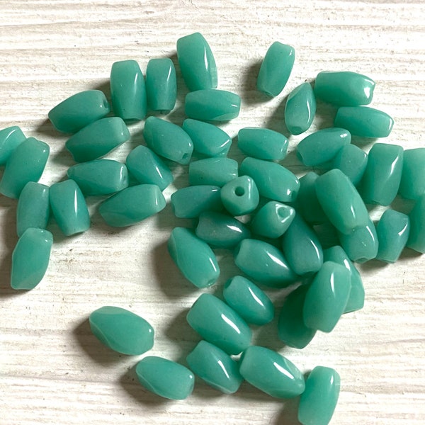 Vintage green glass milk tooth beads, SALE