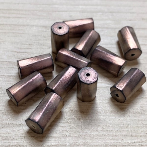 Vintage mat metallic glass tube beads