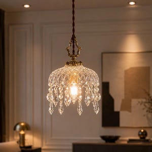 Handgemaakte kristallen hanglamp, vintage messing hanglamp, luxe kroonluchter voor de hal