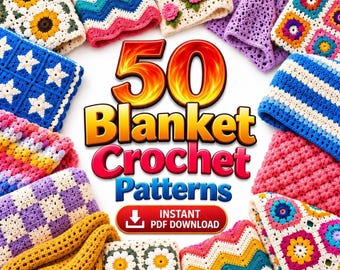 Häkeldeckenmuster, 50 PDF-Dateien mit Oma-Quadraten, Blumen- und Babymotiven – Sofort-Download