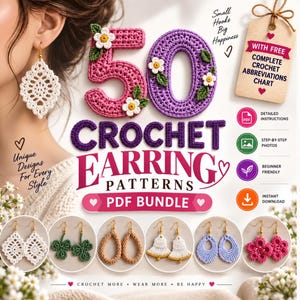 Paquete de 50 patrones de pendientes de ganchillo, patrones de pendientes de ganchillo en PDF, patrón de joyería de ganchillo para pendientes estilo boho, descarga digital instantánea.