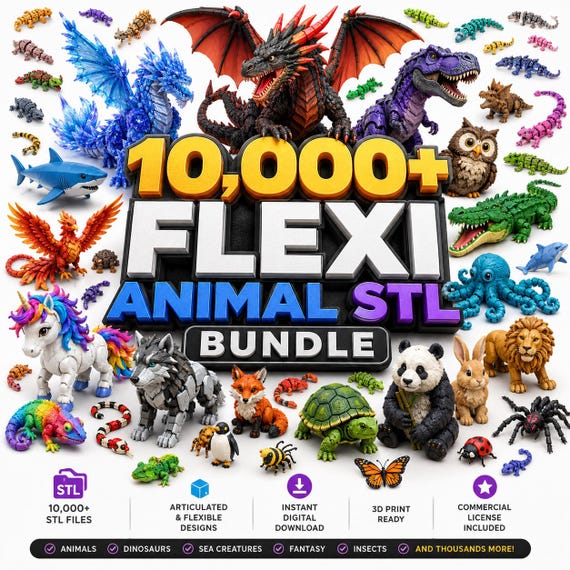 10,000+ Flexi Animal STL Bundle, Articulated 3D Print Files , 3D Printer Models, Fidget Toys, Printable STL Collection Commercial License