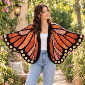 Monarch Butterfly Crochet Cardigan Pattern PDF, Oversized Wing Sweater, Tapestry Crochet ButterflyWings, DIY Nature Fashion