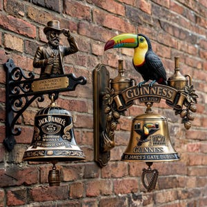 Timbre de pared de resina estilo vintage con figura de tucán, timbre decorativo con temática de Guinness, letrero retro para bar o pub, adorno único para la entrada del hogar.