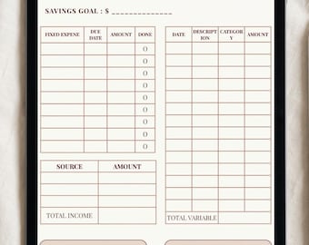Minimalist Monthly Budget Planner Printable & Digital, Undated Finance Tracker Page for iPad GoodNotes,Aesthetic Expense Tracker Sheet A4 A5