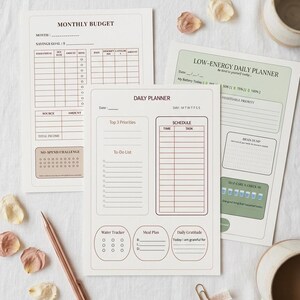 Life and wellness Planner Bundle Printable, Daily Planner, Low Energy Days Insert & Monthly Budget Tracker, Mental Health and Finance Set
