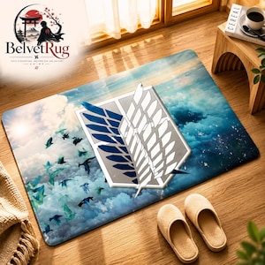 Attack on Titan Anime Teppich aus Flanell, rutschfeste Fußmatte für Schlafzimmer, Wohnzimmer und Manga Dekoration