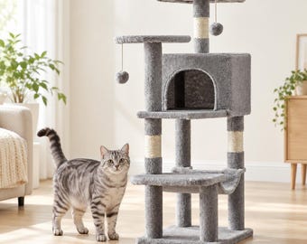 43.6-Inch Cat Tree with Condo, Hammock, Sisal Posts and Two Perches for Indoor Cats