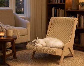 XL Katzenkratzliege, Sisal-Liegebett aus Holz für Wohnungskatzen