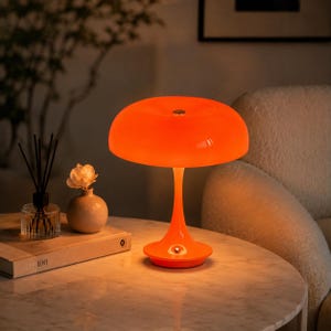 Svampbordslampa, touchkontroll 3 färger dimbar nattlampa, modern orange sänglampa för sovrums- och kontorsinredning