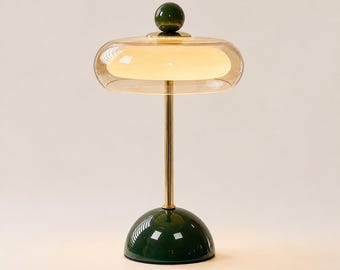 Rechargeable Mushroom Table Lamp, Retro Bedside Lamp for Bedroom, Modern Cordless Desk Light, Cream Style Nightstand Accent Decor