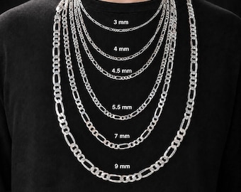 925 Sterling Silver Figaro Chain Necklace, Italian Link Chain, Men Women Jewelry, Silver Chain, Gift for Him Her