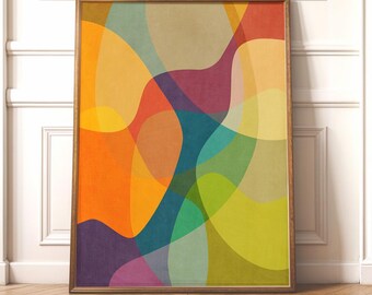 Abstract Art Print Colorful Organic Shapes Decor | Modern Home Office Canvas Art