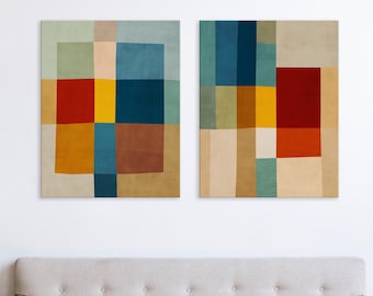 Mid-Century Modern Canvas Art Set of Two Prints | Warm Tones Exclusive Decor