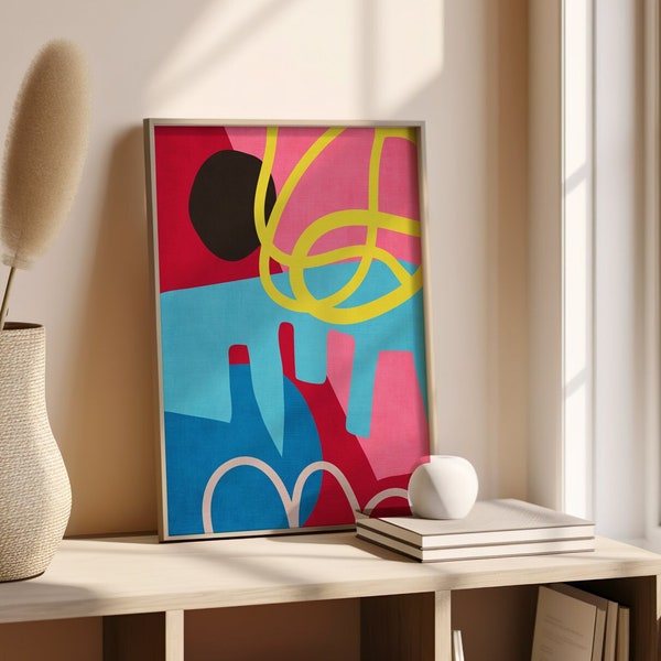 Bold Design Canvas Wall Art Print Modern Abstract Maximalist Art Print Yellow Pink Red Black