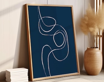 Marineblau, Minimalistischer Line Art Print Minimalistischer Line Art Print Navy & White Line Art, Schlafzimmerdrucke