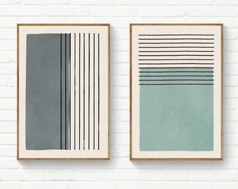 Set of 2 Gray & Light Blue/Green Wall Art, Original Minimalist Set of 2 Abstract Art, Classy Minimal Prints, Minimalist Office Wall Decor