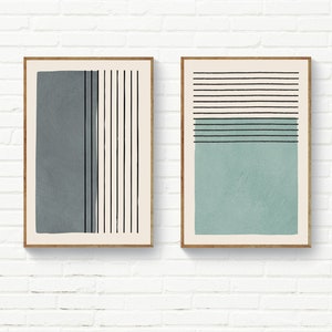 Set of 2 Gray & Light Blue/Green Wall Art, Original Minimalist Set of 2 Abstract Art, Classy Minimal Prints, Minimalist Office Wall Decor