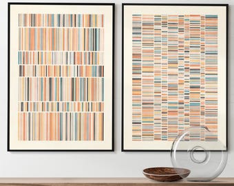 Abstract Artworks Colorful Stripes Canvas Set of 2: Warm Tones Geometric Modern Design