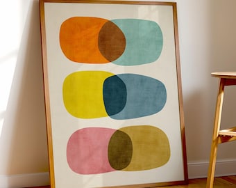 Abstract Wall Art Print, Colorful Modern Art, Framed Canvas, Geometric Home Decor