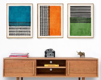 Vibrant Abstract Geometric Set of 3: Bold Minimalist Wall Art for a Contemporary Living Space