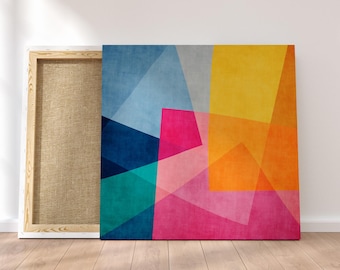 Modernes quadratisches abstraktes buntes Kunstwerk, helle lebendige Töne Leinwanddruck