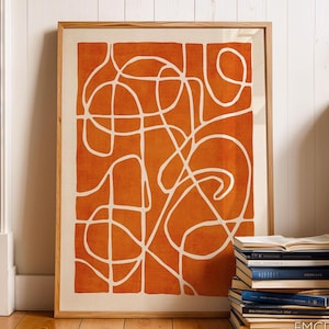 Burnt Orange White Lines Abstract Artwork Modern Art Print Line Art