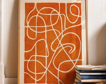 Burnt Orange White Lines Abstract Artwork Modern Art Print Line Art