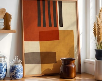 Geometric Artwork Warm Tones Canvas Print: Contemporary Decor with a Mid-Century Vibe