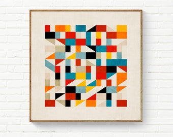 Square Geometric Art Print Modern Colorful Bold Artwork