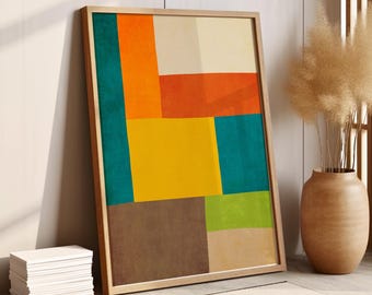 Bunt Minimalistisch Patchwork Kunstdruck Helle Töne Frühling Verspielte Wandkunst
