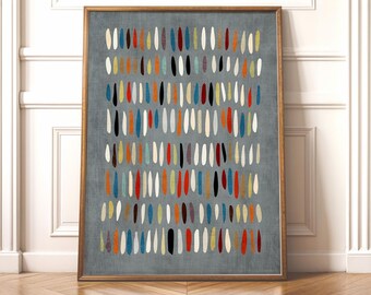 Textured Grey Art Print, Colorful Dots Pattern, Minimal Retro Eclectic Interiors Art