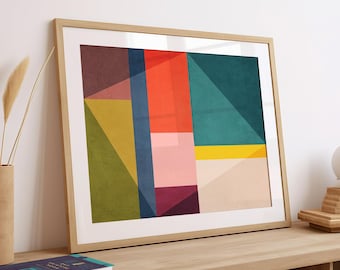 Vibrant Mid-Century Modern Geometric Abstract Wall Art: Bold Color Blocking Clean Lines
