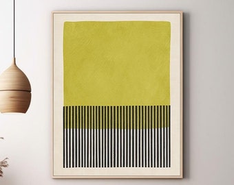 Bold Black Lines Chartreuse Green Minimalist Abstract Giclée Art Print