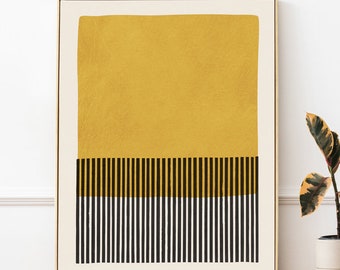Minimalist Wall Art, Mustard Black Print, Color Block Lines Stripes, Living Room Abstract Print, Yellow Black Art Custom Colors Available