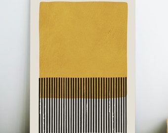 Minimalistische Wandkunst, Senf-Schwarz-Druck, Farbblock-Linien-Streifen, Wohnzimmer Abstrakter Druck, Gelb-Schwarz-Kunst Benutzerdefinierte Farben erhältlich