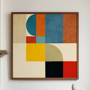 Mid-Century Square Art PRINT Bauhaus Inspired Modern Exclusive Art Print also as Canvas Red Yellow Black