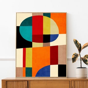 Vibrant Geometric Exclusive Abstract Artwork Bold Mid-Century Modern Wall Art on Paper or Canvas