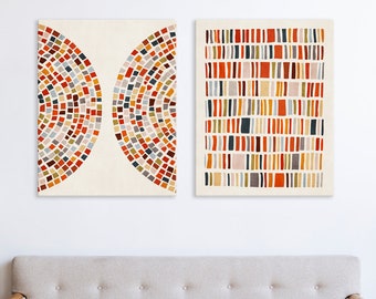 Erdtöne Mosaikfliesen Abstrakte Moderne Leinwand Drucke: Wohnzimmer Retro Charme Dekor