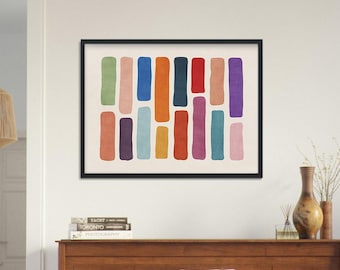 Colorful Abstract Shapes Art Print, Modern Nursery Living Decor, Stylized Brushstrokes
