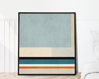 Minimalist Geometric Artwork Modern Square Art Print Beige Teal Orange Interior Design Art