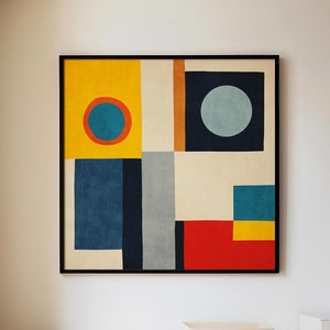 Geometric Colorful Square Wall Art Print Modern Bauhaus Style Artwork available Also as Canvas