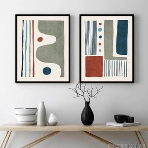 Minimal Organic Shapes Wall Art Muted Blue, Olive & Rust