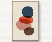 Abstract Circles Navy Burnt Orange Blush, Mid Century Scandinavian Print, Instant Download Art