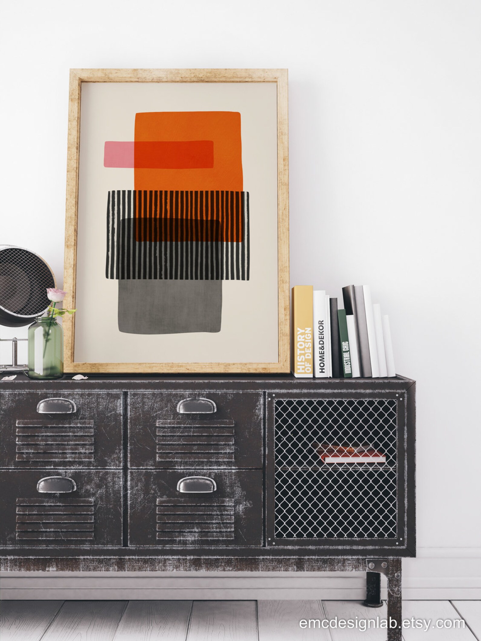 Orange & Gray Wall Art Abstract Shapes Modern Artwork Orange Etsy
